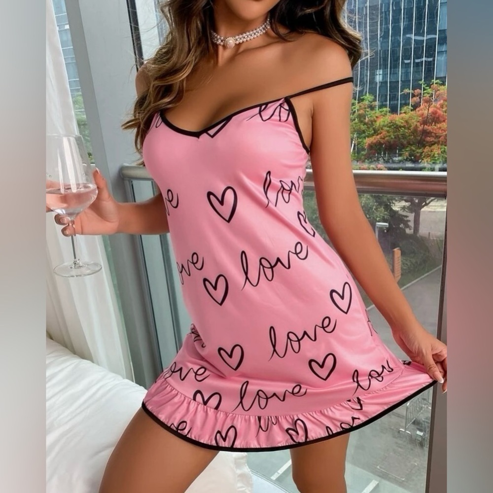 Love Heart Cami Nightgown Nightie Pajamas - Picture 5 of 6